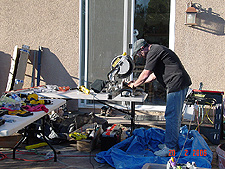 Dave cutting one of the posts.