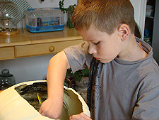 Hunter painting the inside.